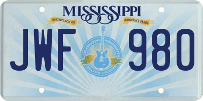 MS license plate JWF980