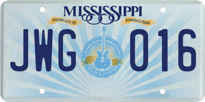 MS license plate JWG016