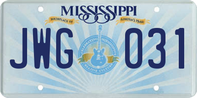 MS license plate JWG031
