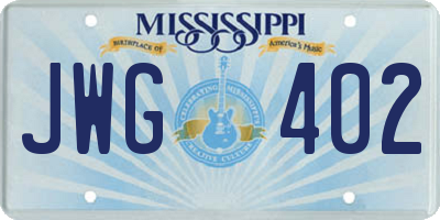 MS license plate JWG402