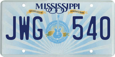 MS license plate JWG540