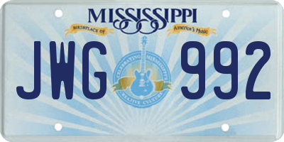 MS license plate JWG992