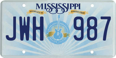 MS license plate JWH987