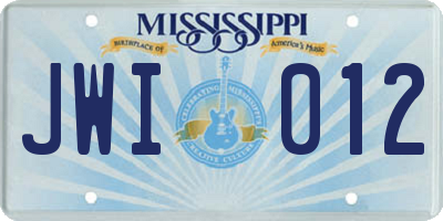 MS license plate JWI012