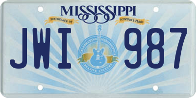 MS license plate JWI987