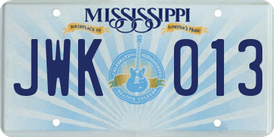 MS license plate JWK013