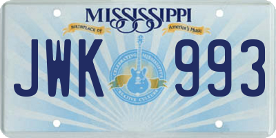 MS license plate JWK993
