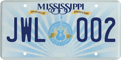 MS license plate JWL002