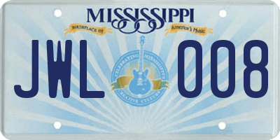MS license plate JWL008
