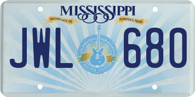 MS license plate JWL680