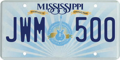 MS license plate JWM500