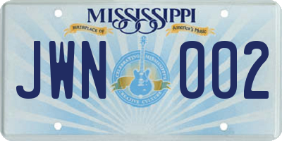 MS license plate JWN002