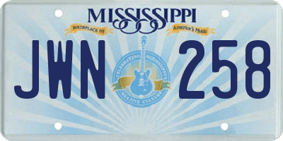 MS license plate JWN258
