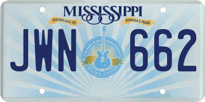 MS license plate JWN662