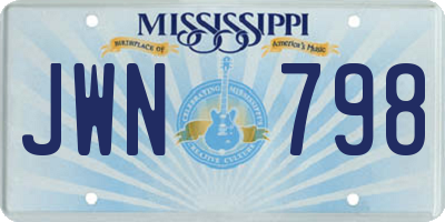 MS license plate JWN798