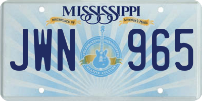 MS license plate JWN965