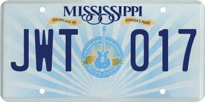 MS license plate JWT017