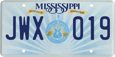 MS license plate JWX019