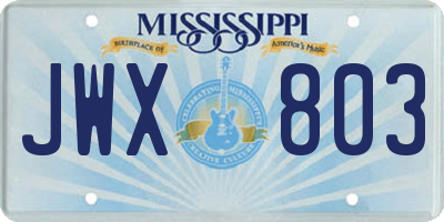 MS license plate JWX803