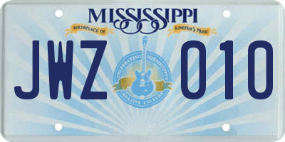MS license plate JWZ010