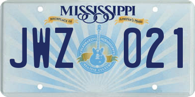 MS license plate JWZ021