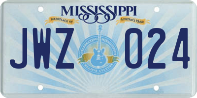 MS license plate JWZ024