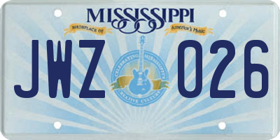 MS license plate JWZ026