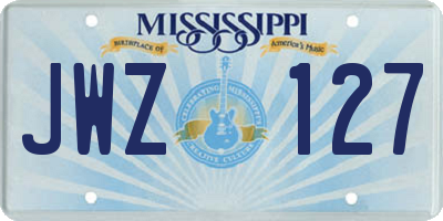 MS license plate JWZ127