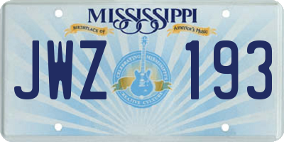 MS license plate JWZ193