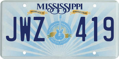 MS license plate JWZ419