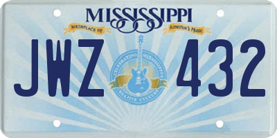 MS license plate JWZ432