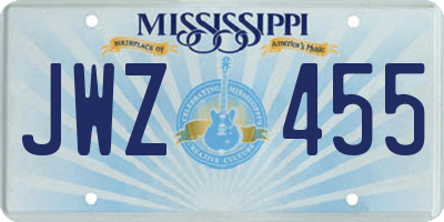 MS license plate JWZ455