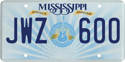 MS license plate JWZ600