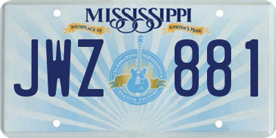 MS license plate JWZ881