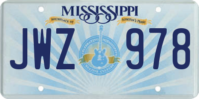 MS license plate JWZ978