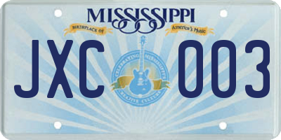 MS license plate JXC003