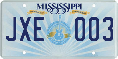 MS license plate JXE003
