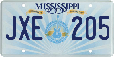 MS license plate JXE205