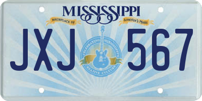 MS license plate JXJ567