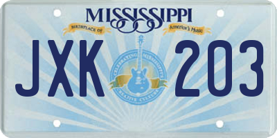 MS license plate JXK203