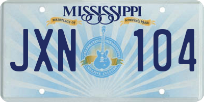 MS license plate JXN104