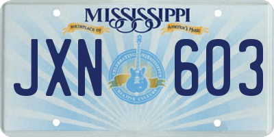 MS license plate JXN603