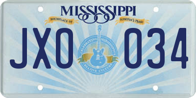 MS license plate JXO034