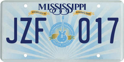 MS license plate JZF017