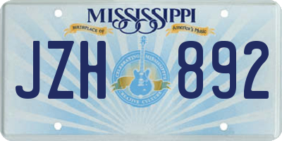 MS license plate JZH892