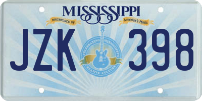 MS license plate JZK398