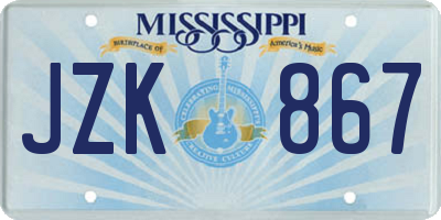 MS license plate JZK867