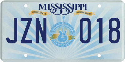 MS license plate JZN018