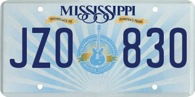 MS license plate JZO830