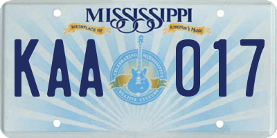 MS license plate KAA017